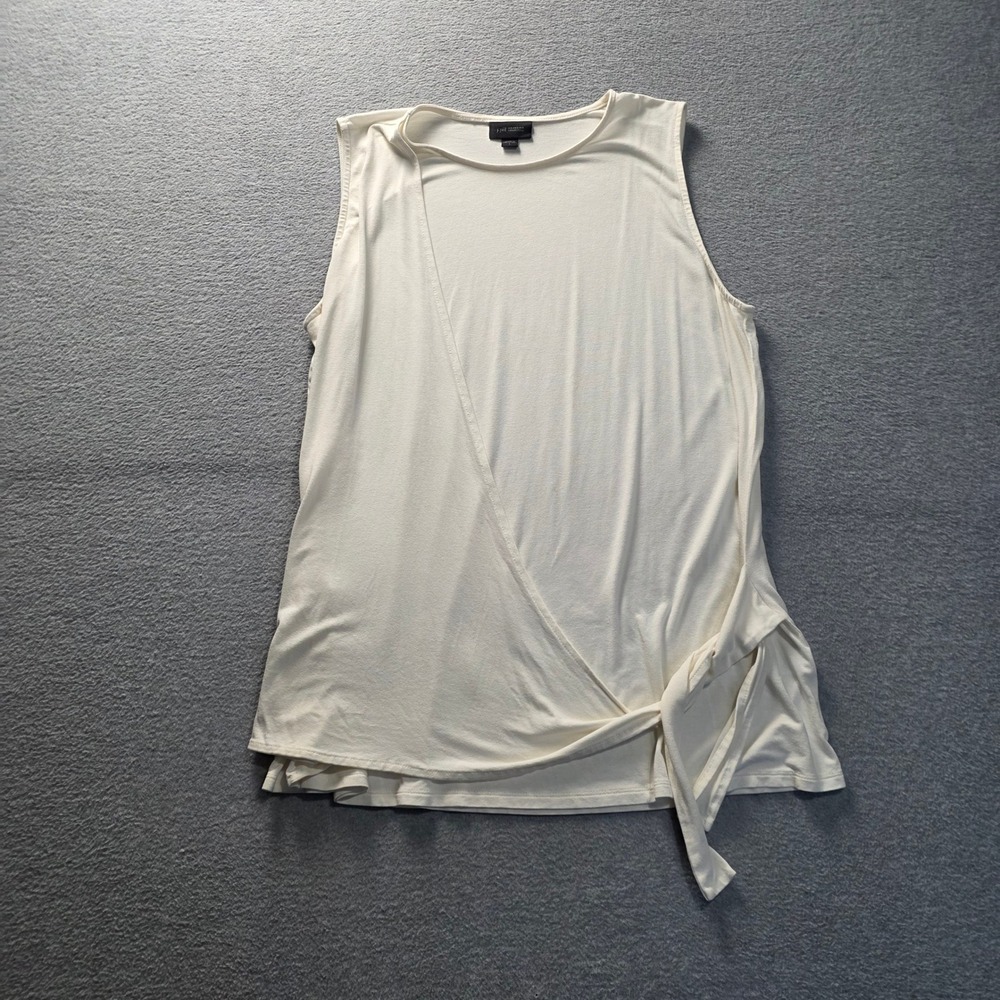 J Jill Wearever Tunic Top Sleeveless Womens L Ivory Side Tie Knot Asymmetrical